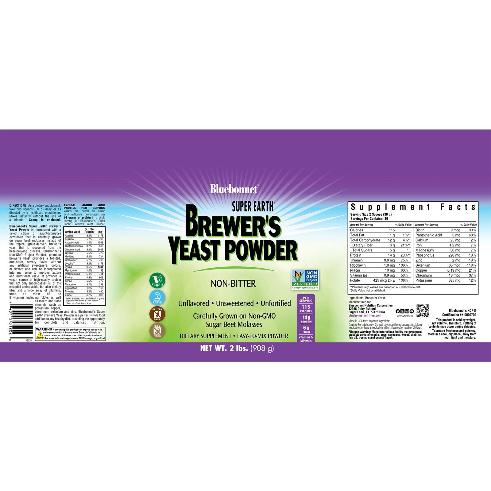 Bluebonnet Non-Bitter Brewer’S Yeast Powder 2 Lb Powder, Immune Health