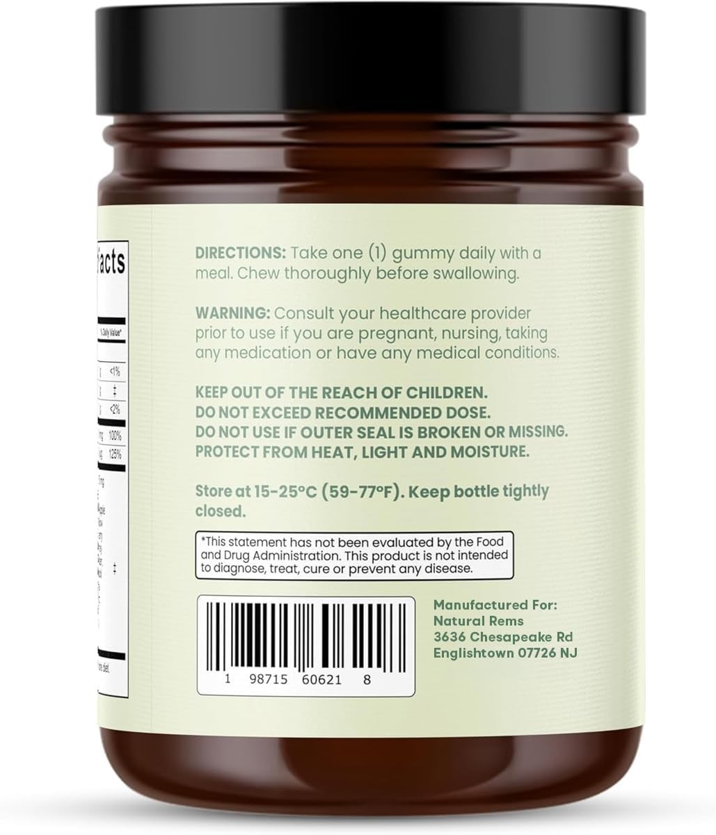 Natural Rems Sea Moss Gummies 16-in-1 w/ Ashwagandha Black Seed Green Apple