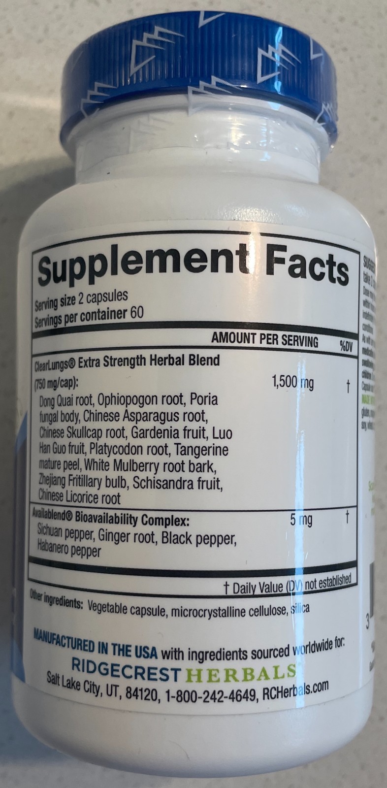 Ridgecrest Herbals Clear Lungs Extra Strength – 120 Caps – Expires 2029