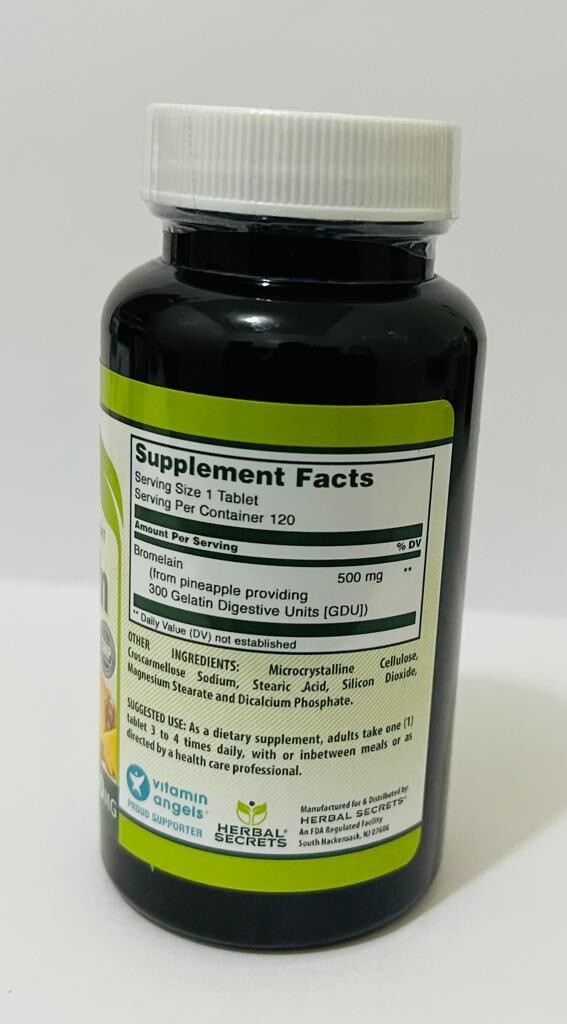 Herbal Secrets Bromelain 500 mg 120 Tablets Non-GMO Proteolytic Enzime Support