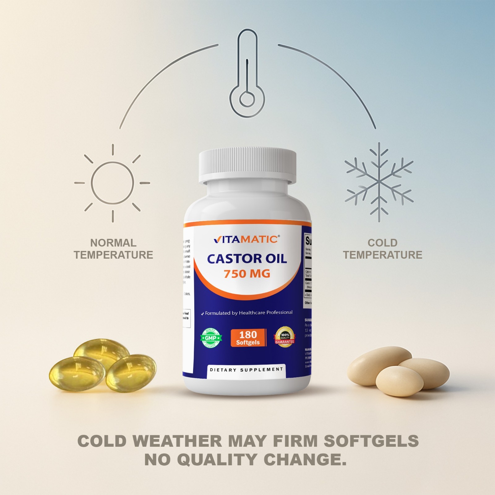 Vitamatic Castor Oil Softgels 750 mg | Cold Pressed | 180 Softgels