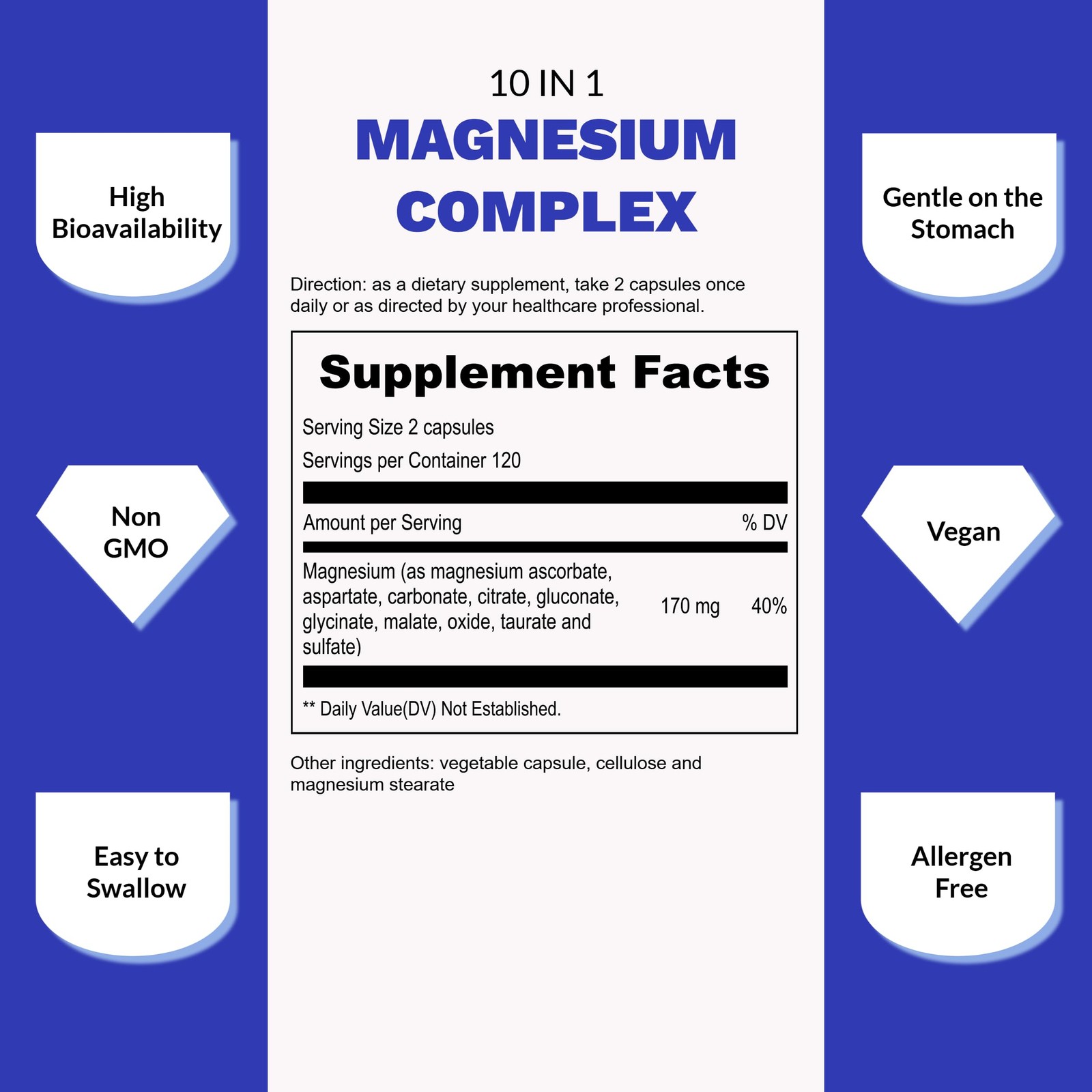 UpNourish Magnesium Supplement – 10 in 1 240 Count (Pack of 1)