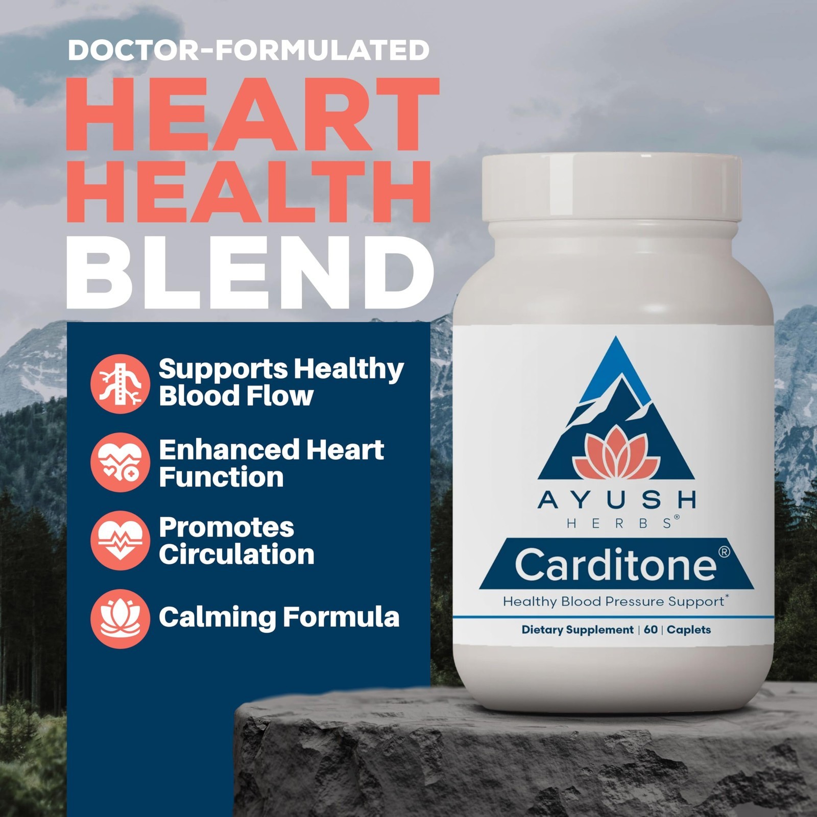 2 Ayush Herbs Carditone , Natural Heart Health, Women & Men, 60 Caplets each