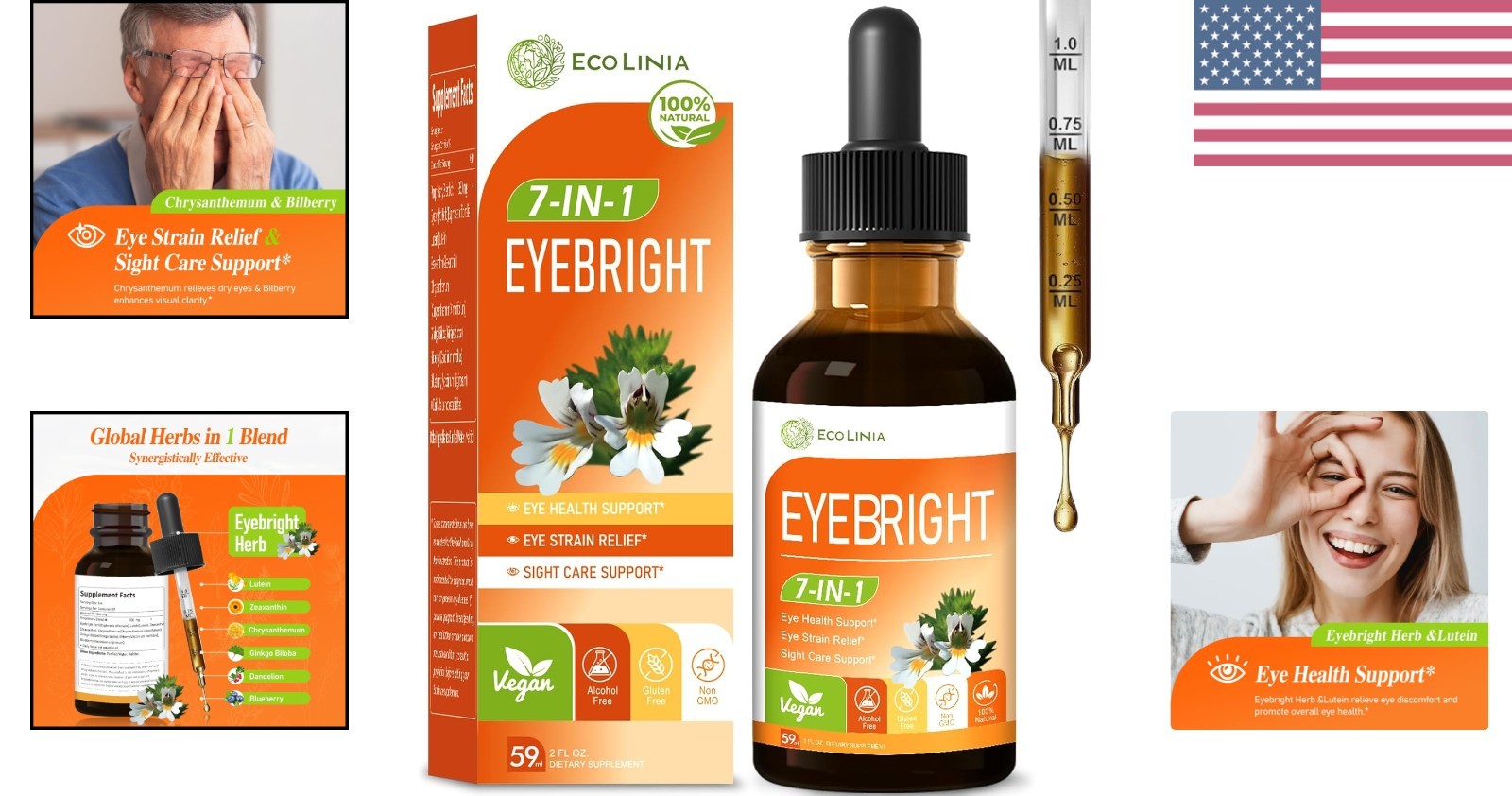 Natural Eye Care Drops w/Lutein, Zeaxanthin & Eyebright 2 oz – Herbal Formula