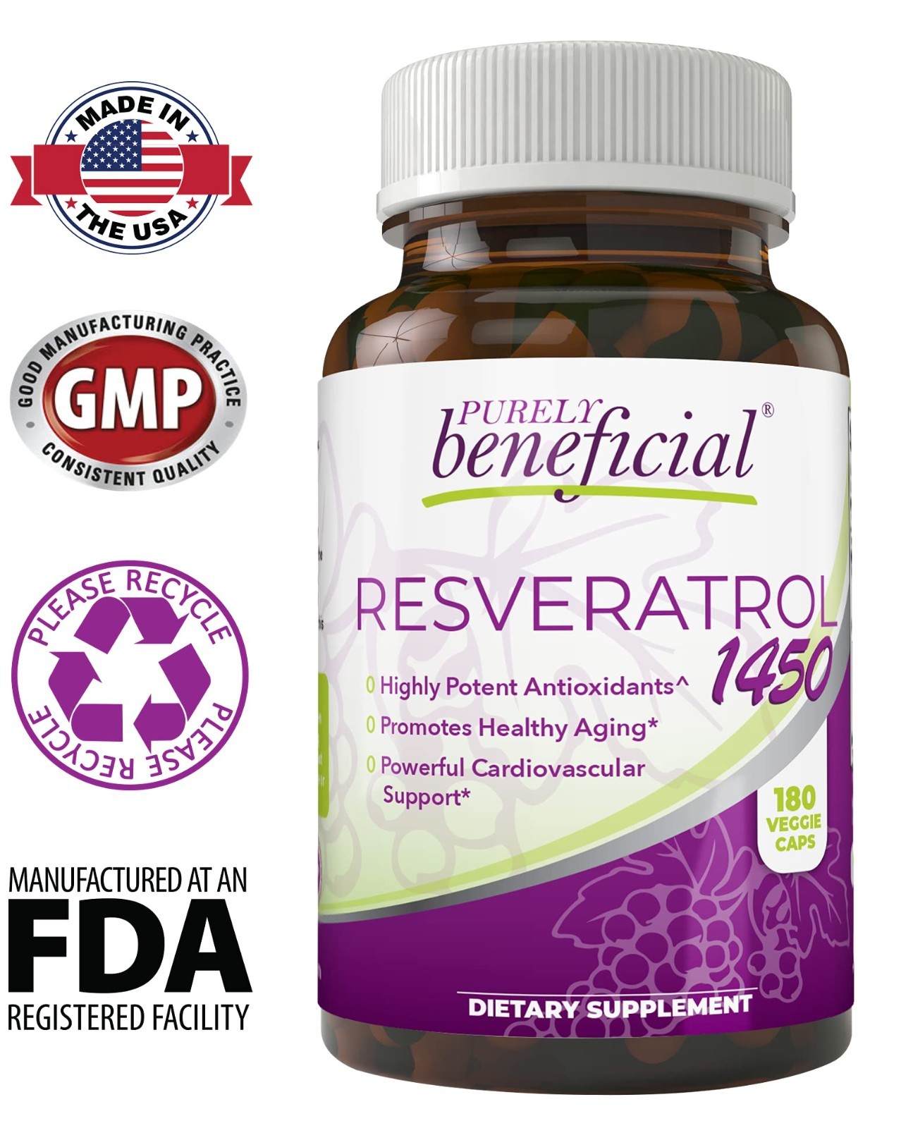 Potent Resveratrol 1450mg – 90 Day Supply, Antioxidant Support, Anti-Aging & Hea