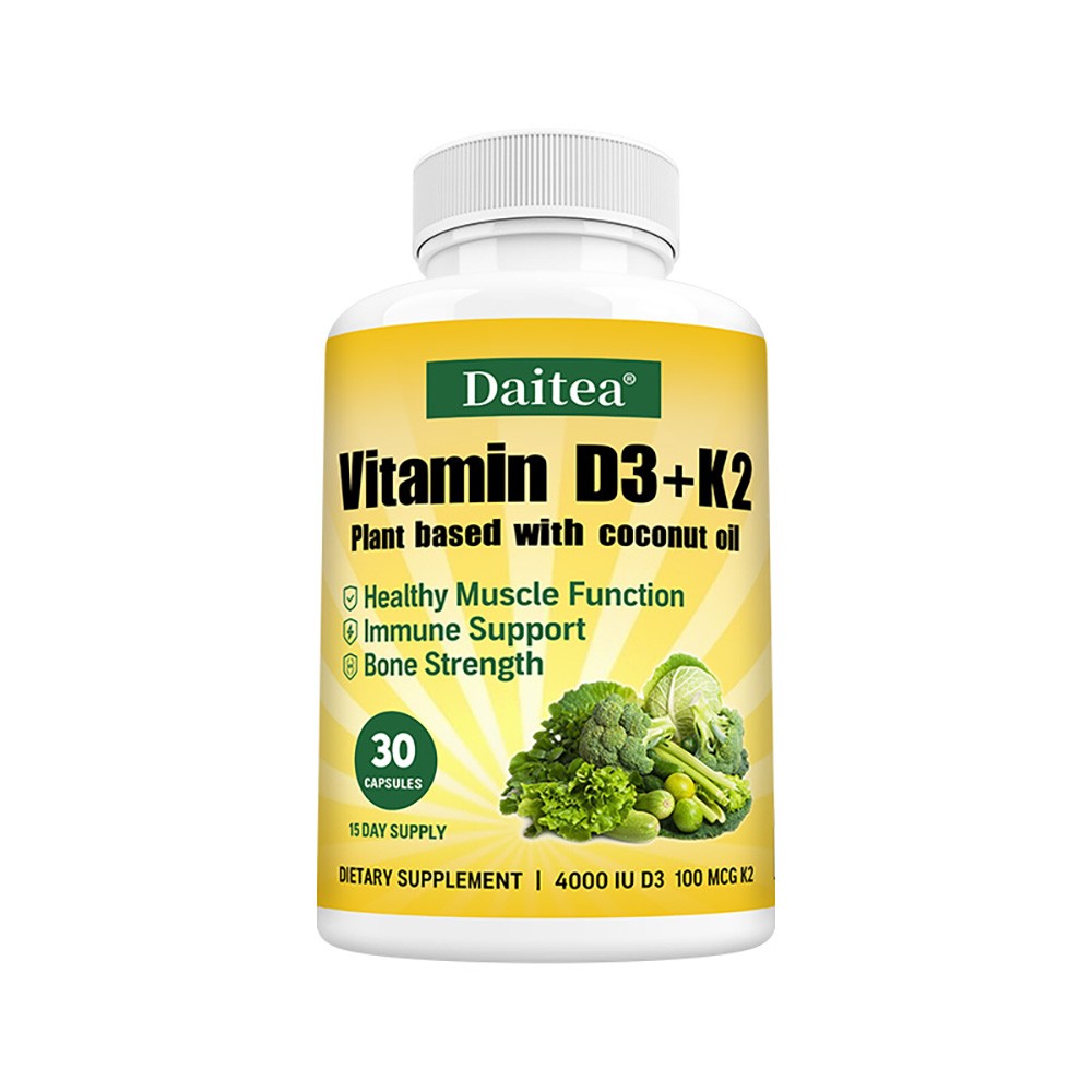 Vitamin D3+K2 Plant Based With Coconut Oil Bone Strength 30/60/120 Capsules