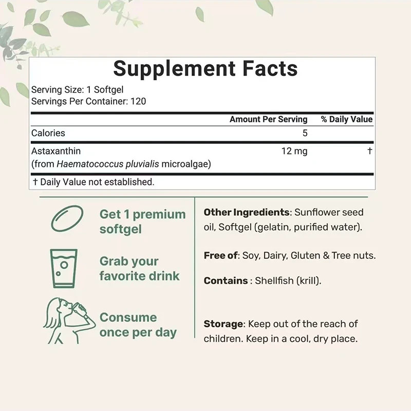 NEW Micro Ingredients Astaxanthin 12mg, 120 softgels, tanning pills, Strength