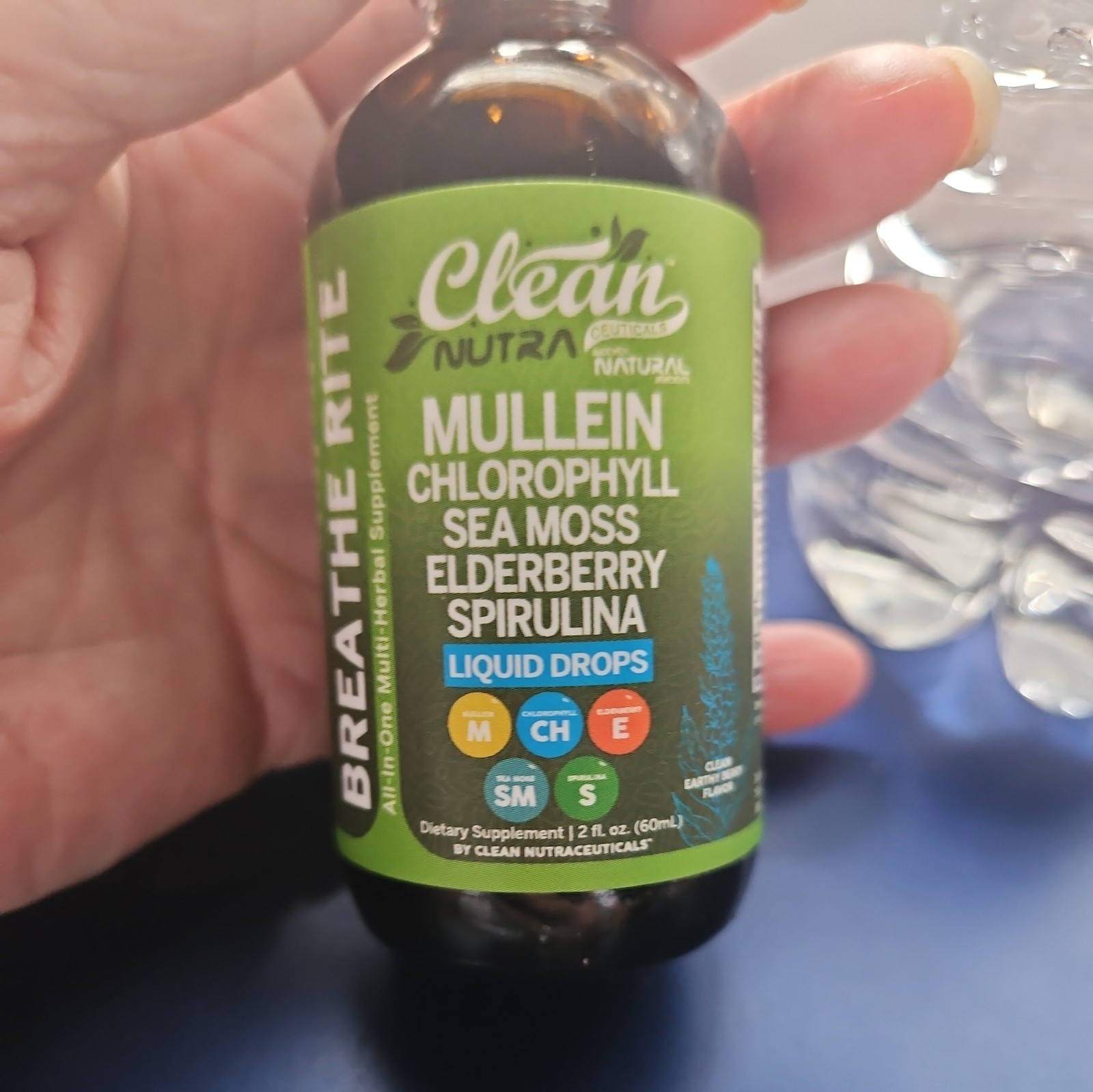 Clean Nutra BREATHE RITE 2oz Mullein Chlorophyll Sea Moss LIQUID DROPS 03/2027