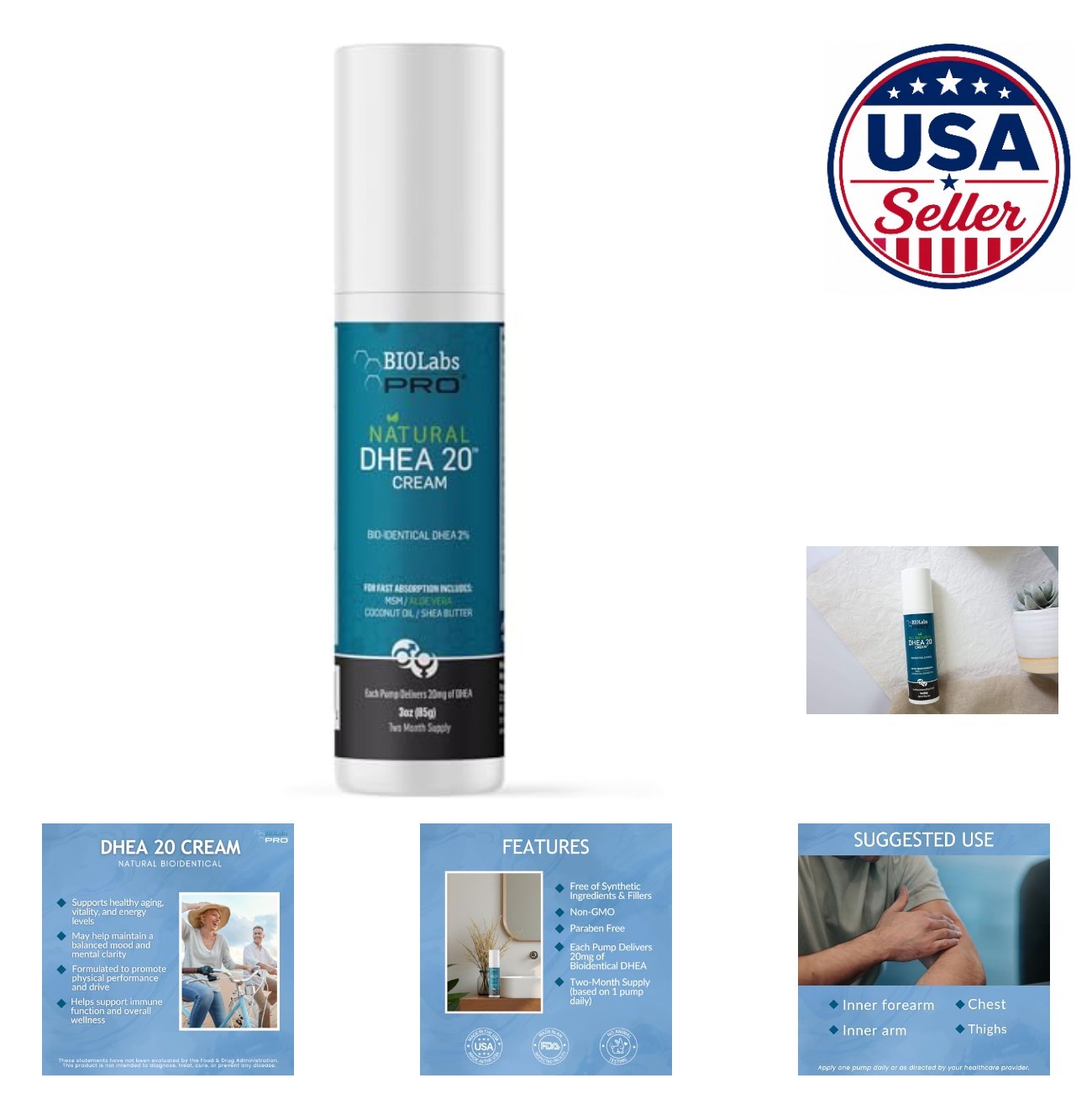 DHEA 20mg Cream Unscented Bioidentical Natural Two Month Supply 3oz Body