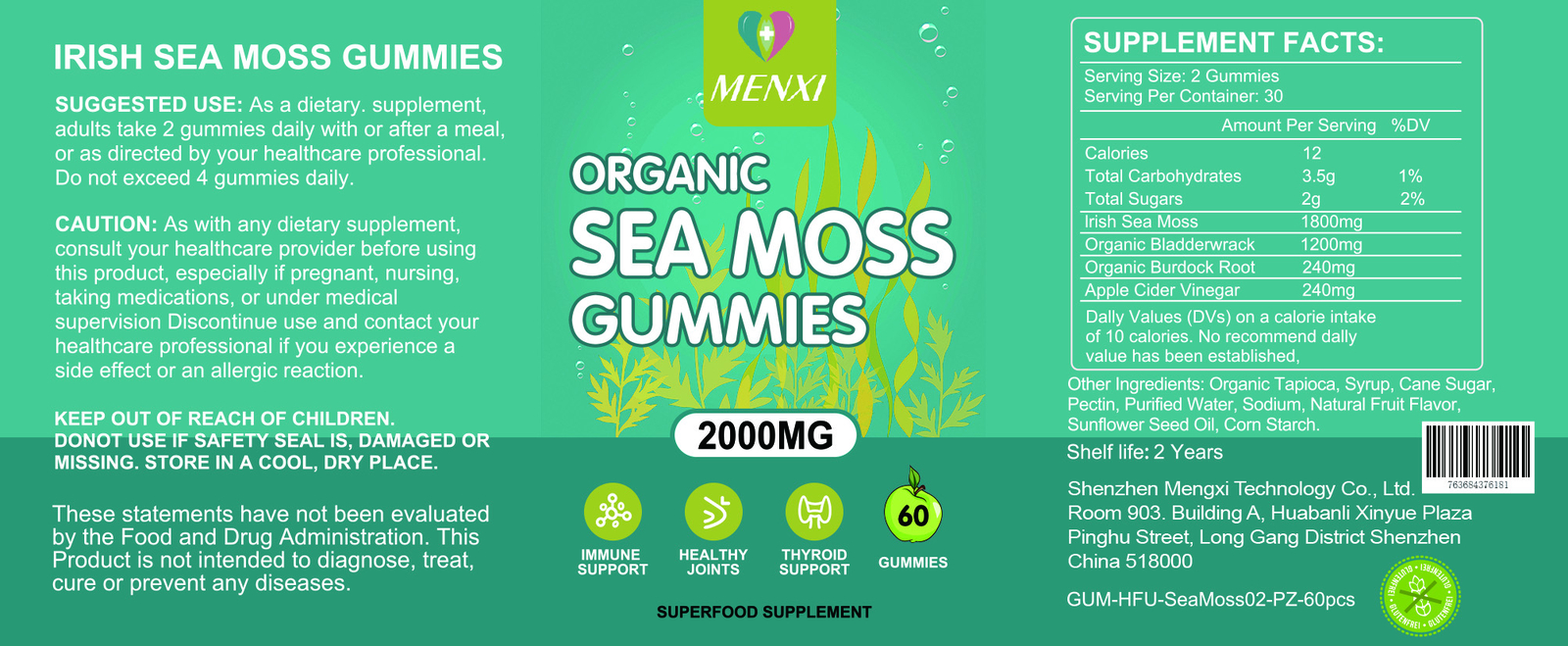 Natural & Organic Sea Moss 3×60 Gummies Supplement, Rich in Minerals & Vitamins