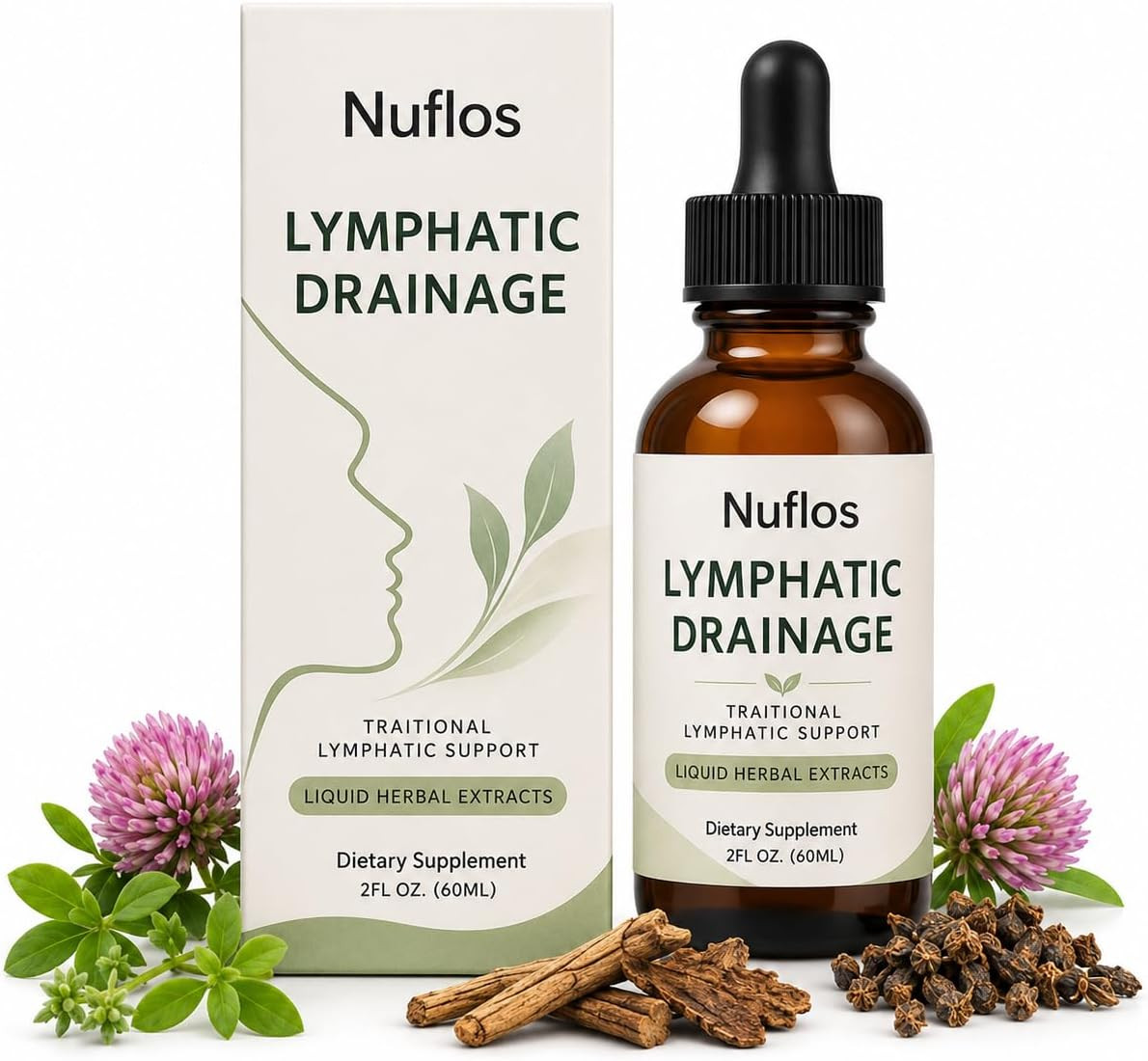 FQMUEV Nuflos Lymphatic Drainage Drops, 2 Fl Oz (Pack of 1) 4-in-1 Herbal Blend
