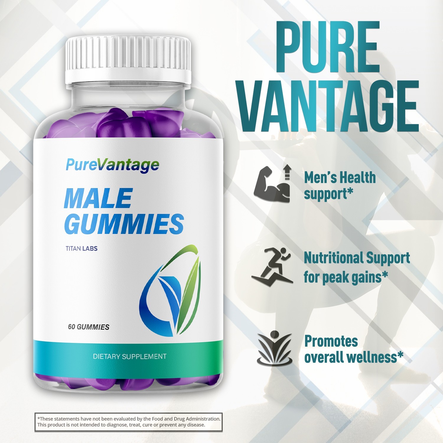 (1 Pack) Pure Vantage ACV Gummys Male Health Support Supplement 60 Gummies