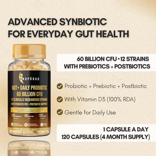 Anupurak Gut Daily Probiotic 60 Billion CFU 120 Capsules 120 Days Free Ship