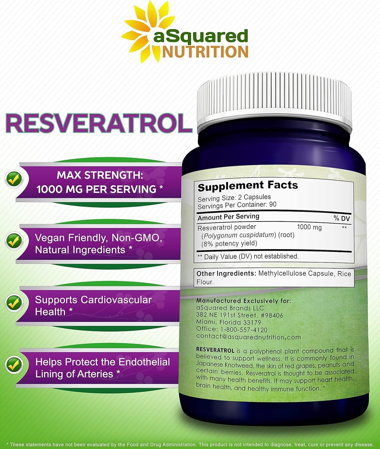 100% Natural Resveratrol – 1000mg Per Serving Max Strength 180 Capsules Antio…