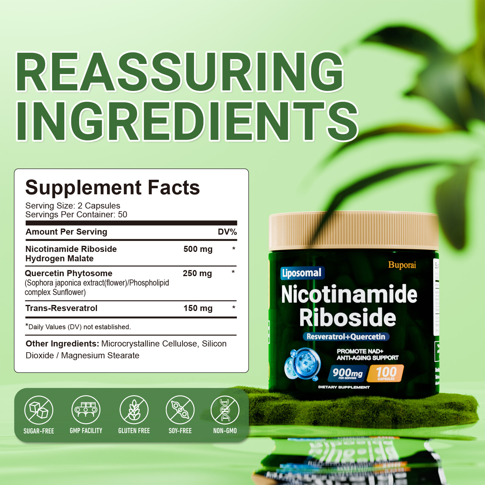 Nicotinamide Riboside – Resveratrol,Boosts NAD+, Anti-Aging Support,Focus Booste
