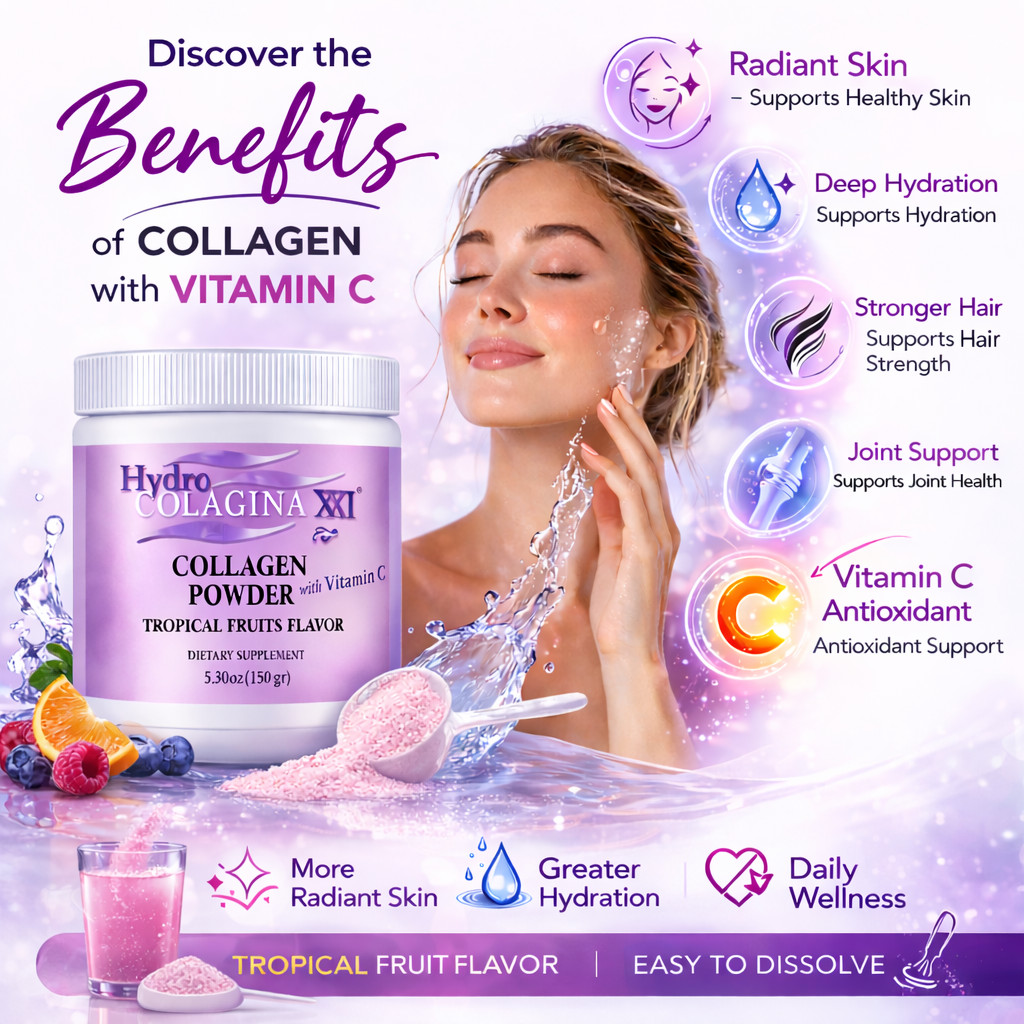 3 Pack Collagen Powder with Vitamin C Tropical Flavor Beauty Drink Mix
