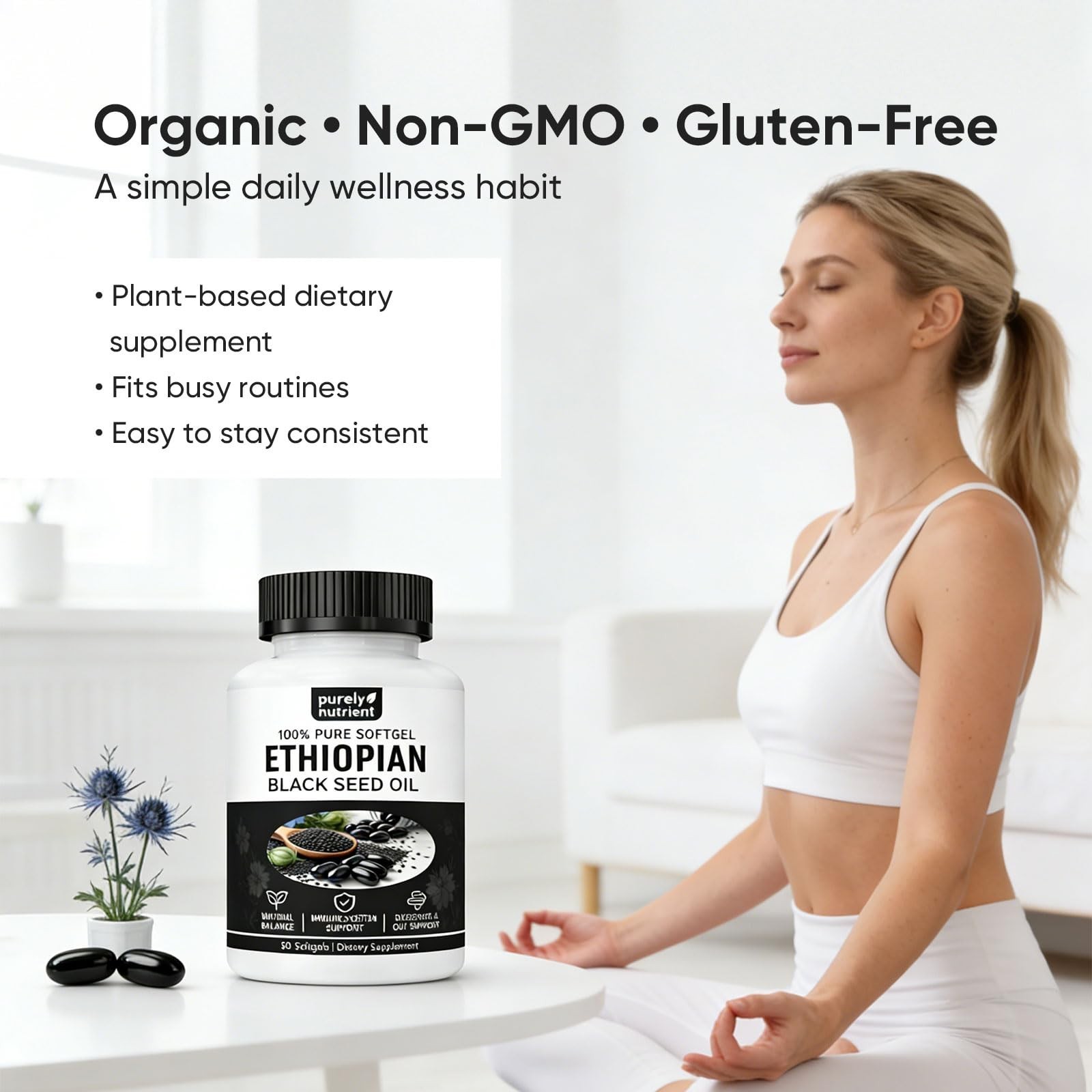 Organic Black Seed Oil Capsules – 4.64% Thymoquinone, Non-GMO, Gluten-Free, 60 S