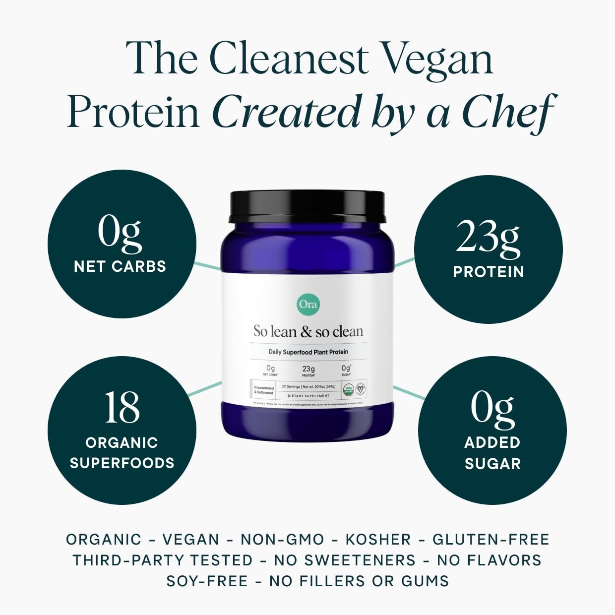 Ora Organic Vegan Protein Powder – 23g Plant Based Pea + 1.31 Pound