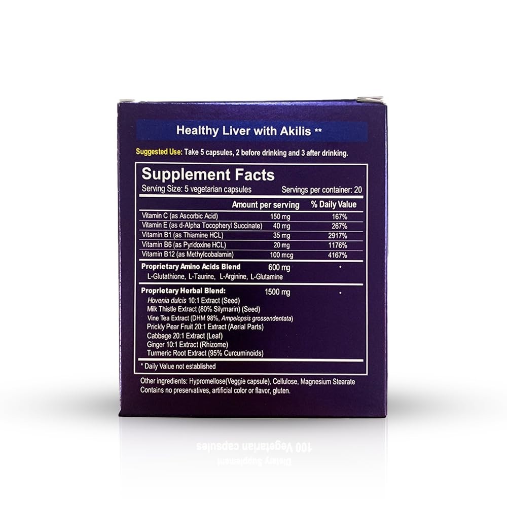 Liver Support Capsules – 100 Veggie Caps, Boost Recovery After Drinking, 16 Ingr