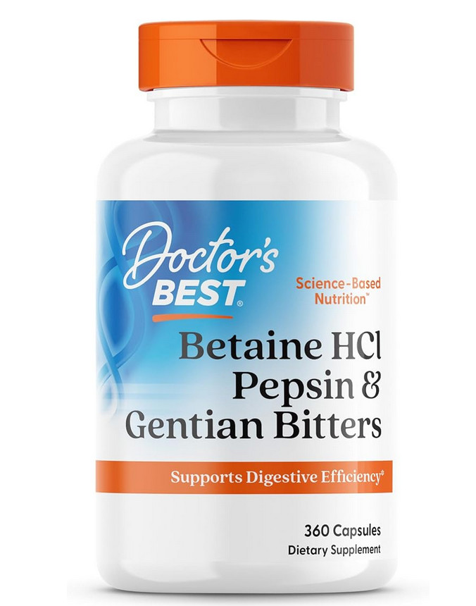 Doctor’s Best, Betaine HCI Pepsin & Gentian Bitters, 360 Capsules Exp 07/2026