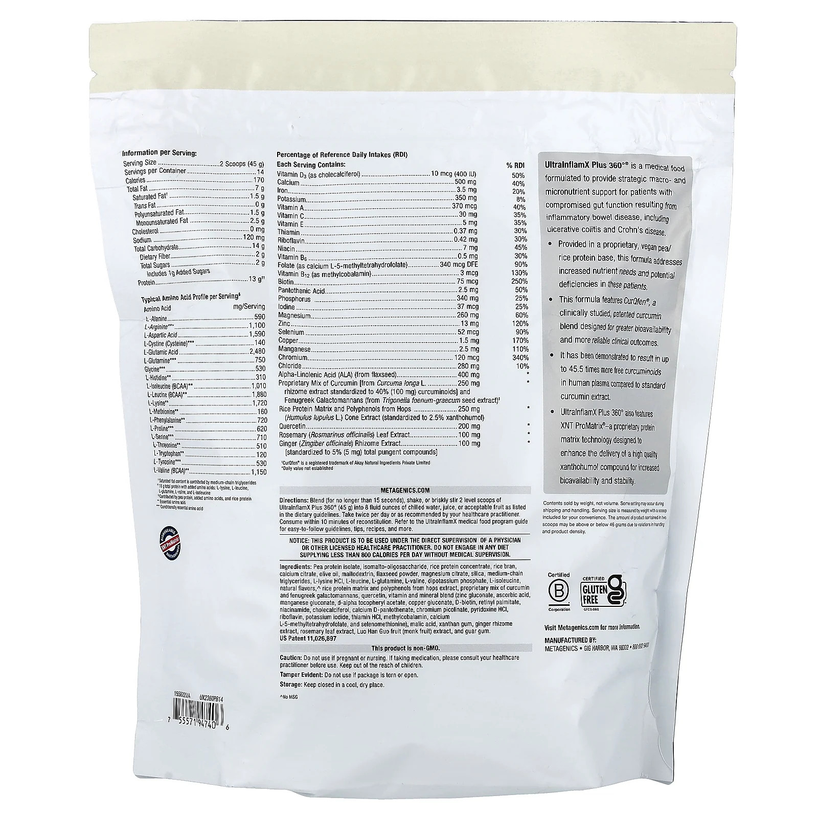 2 X Metagenics, UltraInflamX Plus 360�, Medical Food, Pineapple Banana, 22.22 o