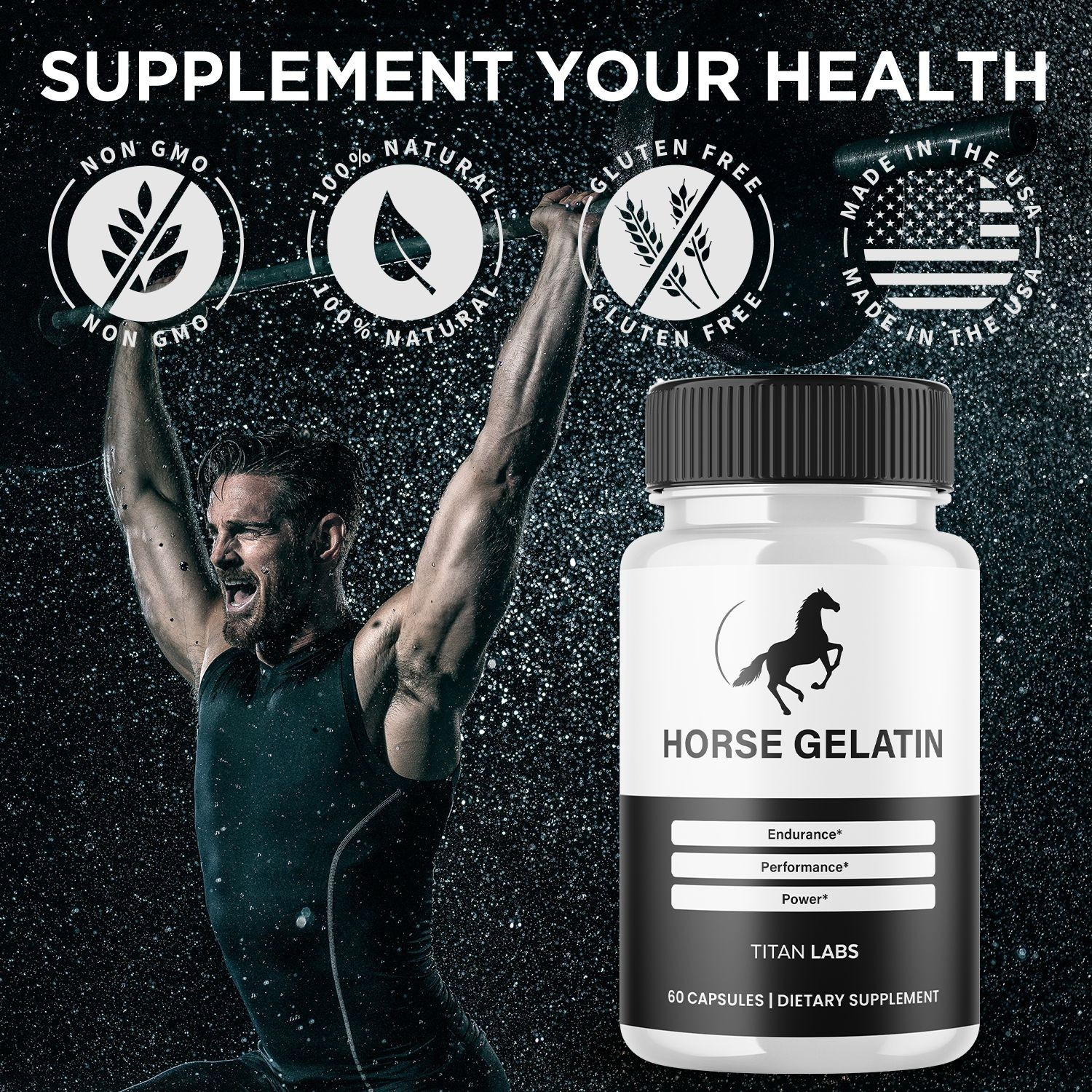 (1 Pack) Horse Gelatin Advanced Male Support Supplement HorseGelatin 60 Capsules