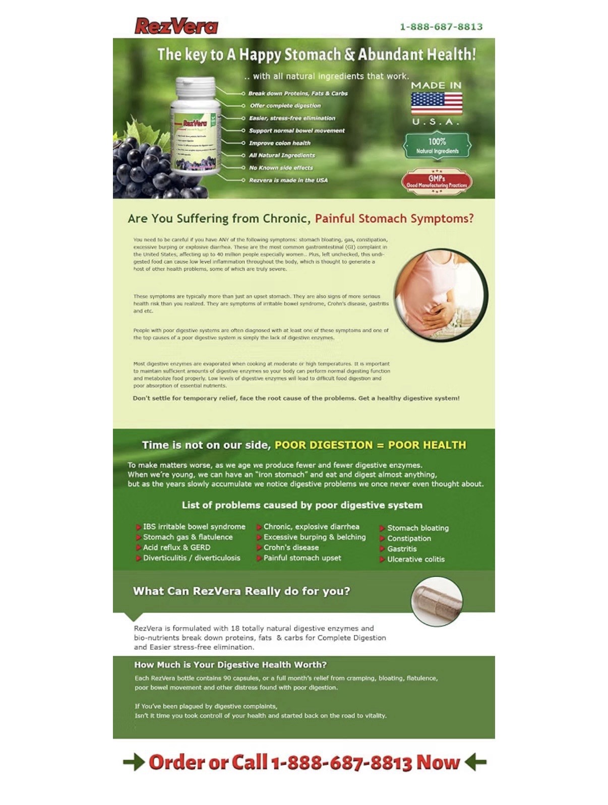 RezVera #1 Best All Natural Digestive Supplement 90 Caps
