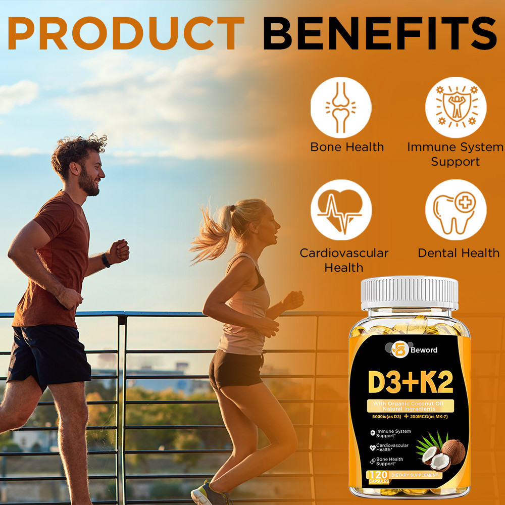 Vitamin D3 5000IU and K2 MK-7 200mcg – 120 Capsules – Immune Support Wellness-