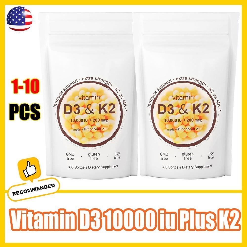 Vitamin D3 10000 iu Plus K2 MK-7 200 mcg 300 Virgin Coconut Oil Softge LOT NEW
