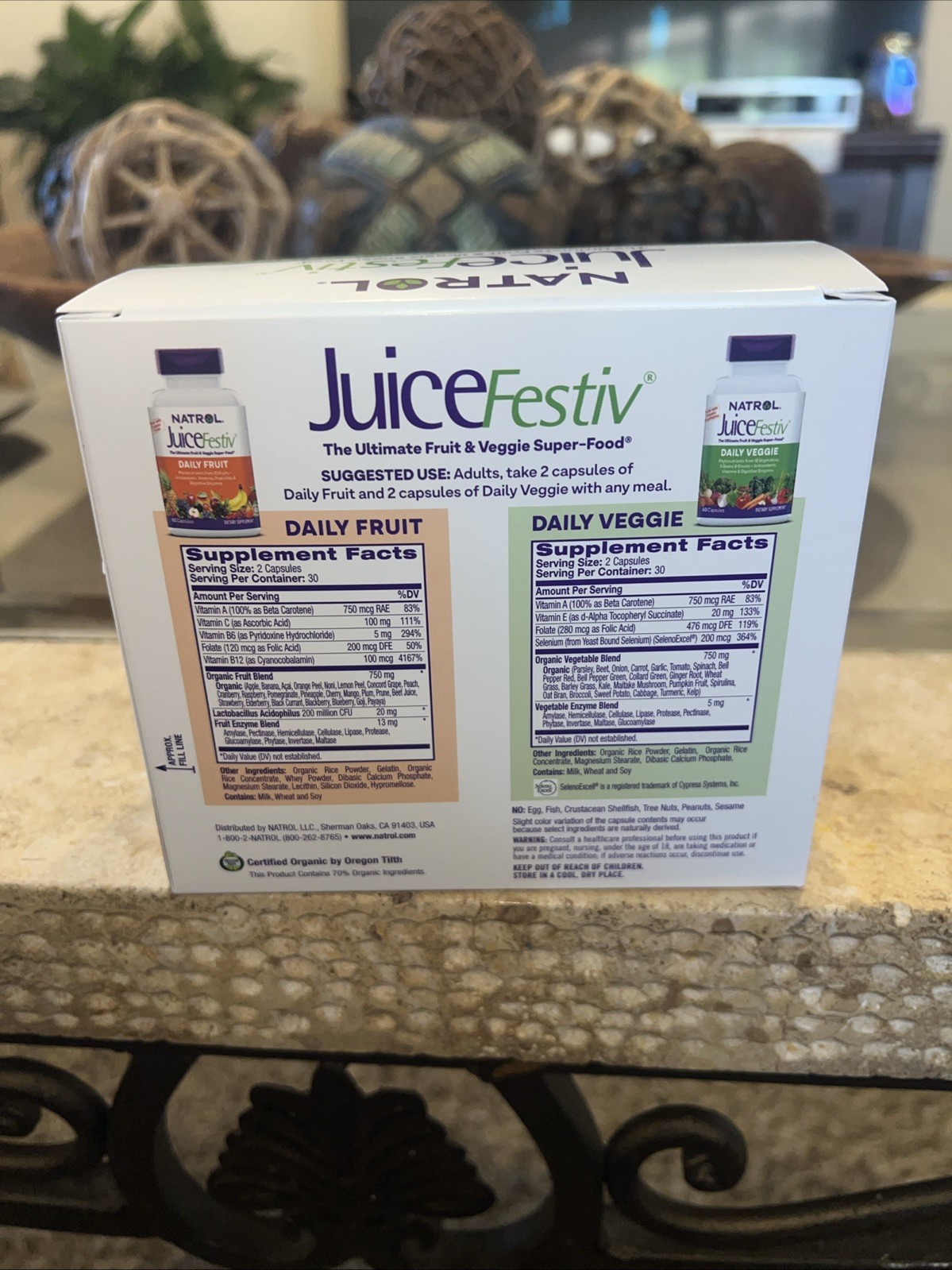 Natrol JuiceFestiv 2 Bottles 60 Capsules Each Egg-Free, Fish Free Exp 10/2025