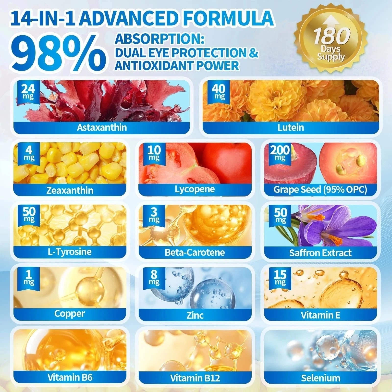 VivoNu 14-in-1 Astaxanthin 12mg & Lutein 40mg with Zeaxanthin Supplements, 6 Mon