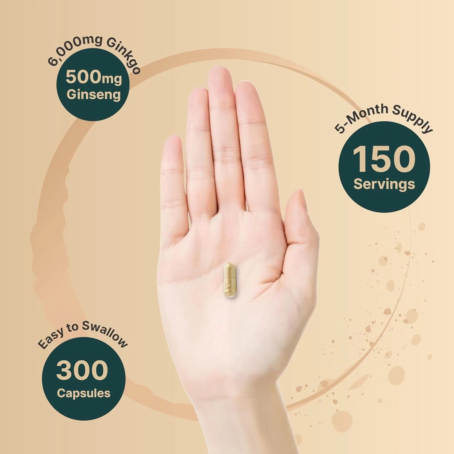 300 Caps Ginkgo Biloba 6000mg w/Red Panax Ginseng for Memory Focus Brain Health
