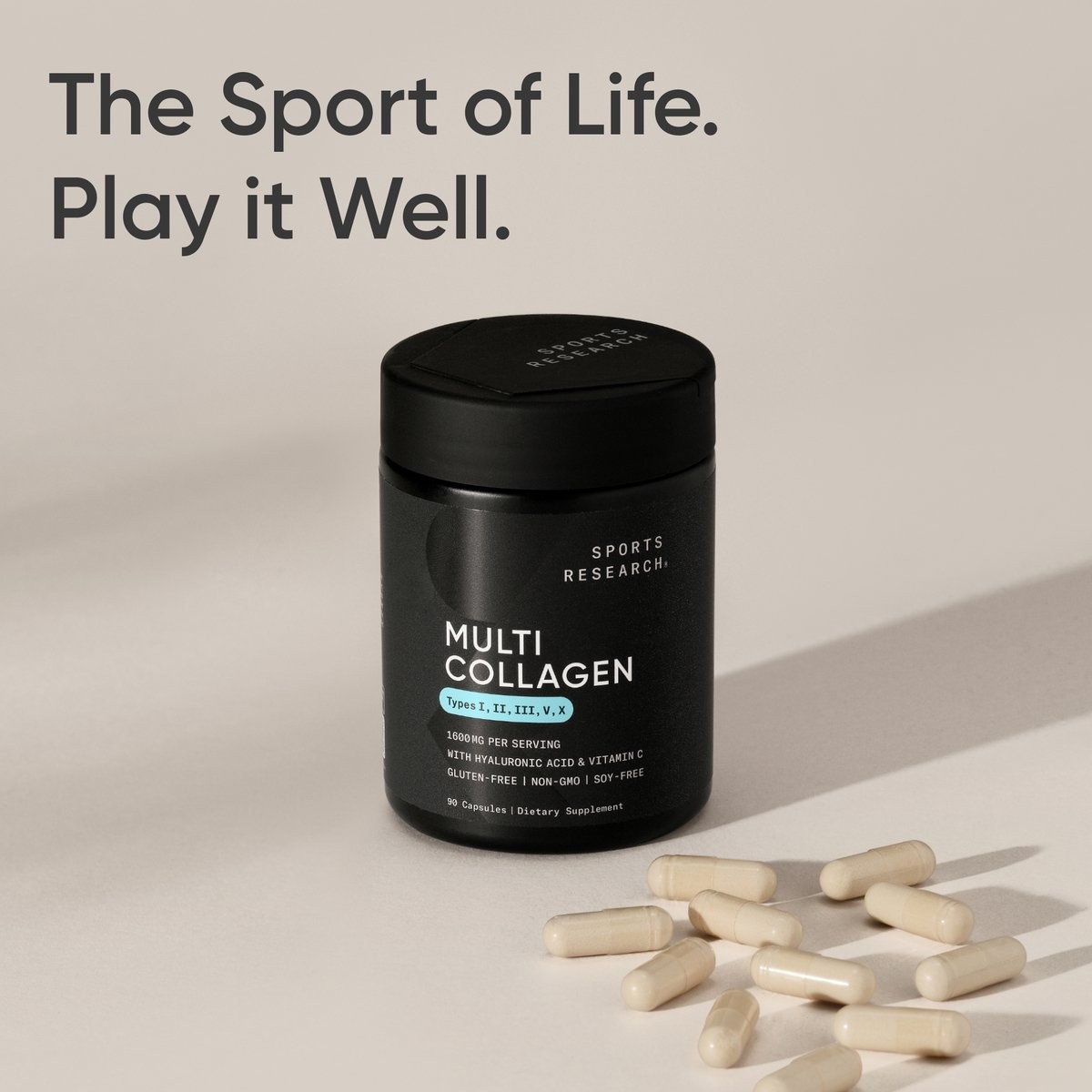 Multi Collagen (Type I, II, III, V, X) + Hyaluronic Acid + Vit. C (90 Capsules)