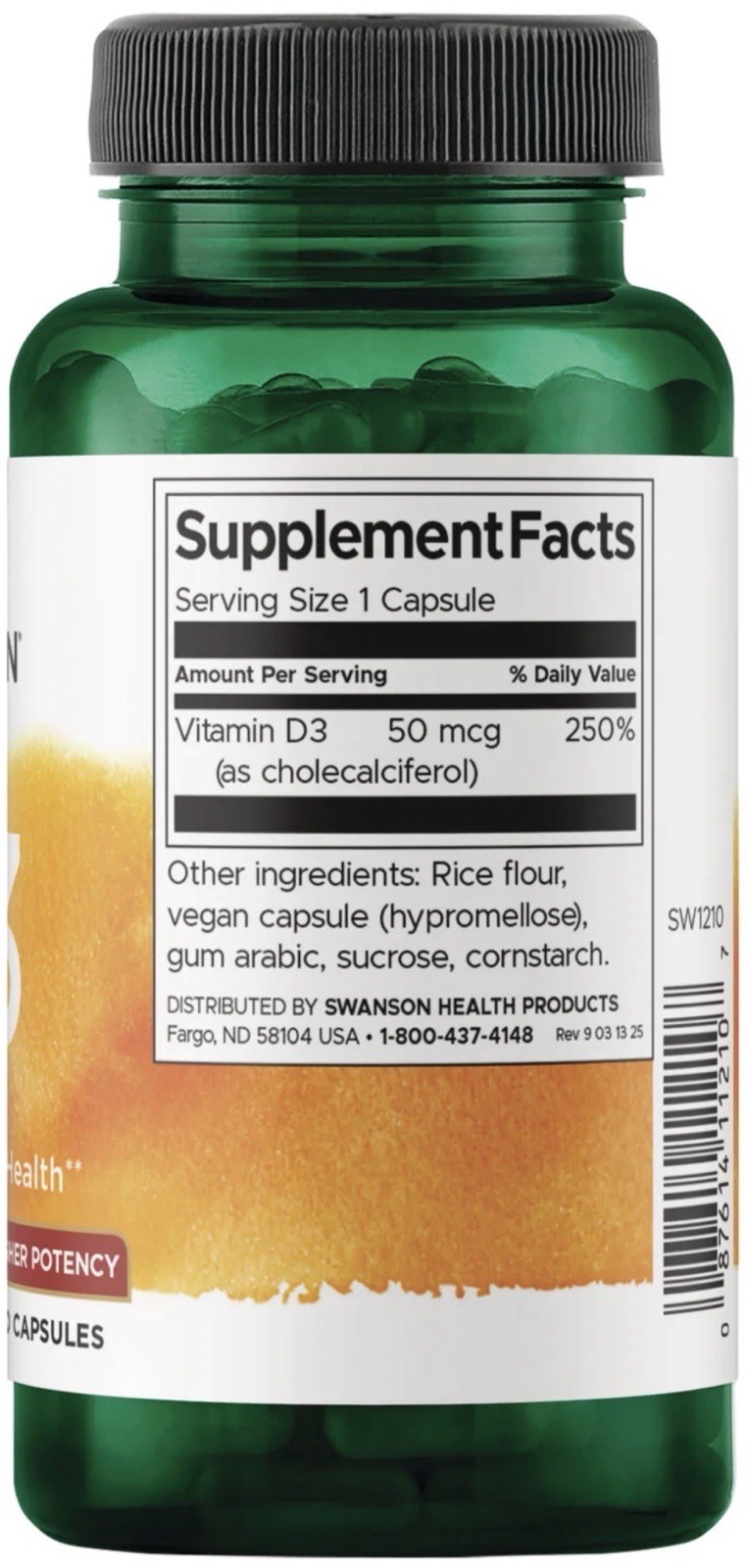 2 Pack Swanson Vitamin D3 50mcg Higher Potency Bone & Immune Health 250 Caps