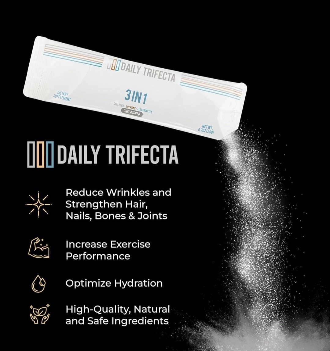 Daily Trifecta 3 In 1 Collagen Creatine Electrolytes 30 Stick Packs Unflavored