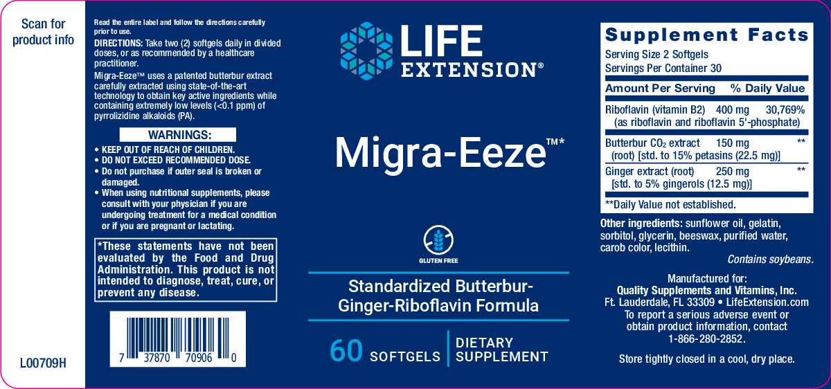 5 PACK Life Extension Migra Eeze Butterbur Ginger Riboflavin Formula 60 Softgels