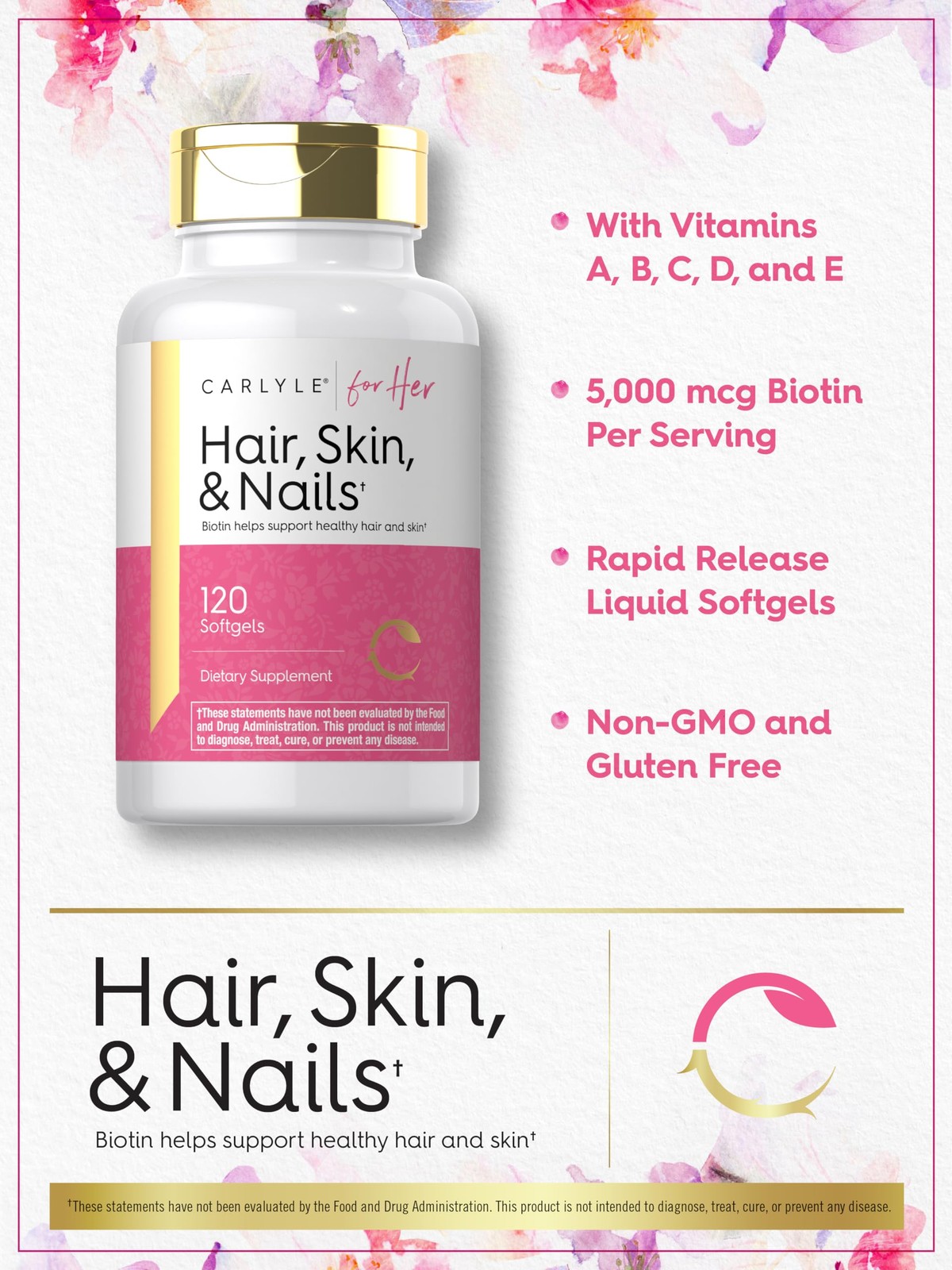 Carlyle Hair Skin and Nails Vitamin | 120 Softgels | 120 Count (Pack of 1)