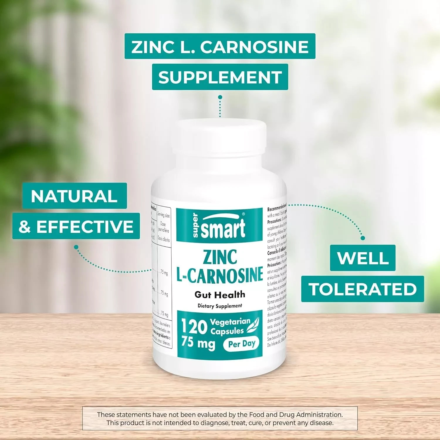 Supersmart Zinc L-Carnosine 75Mg – Zinc Carnosine Supplement 120 Veggie Capsules