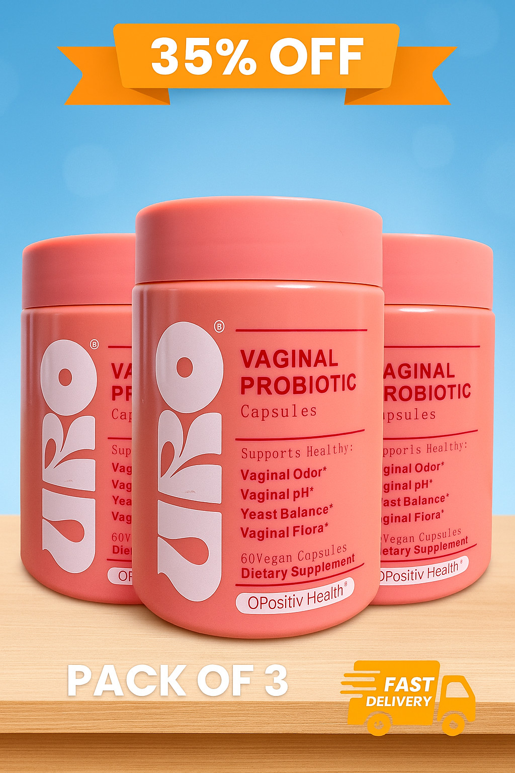 PACK 3 URO O Positiv Vaginal Probiotics for Women pH Balance Prebiotic 60 Pills