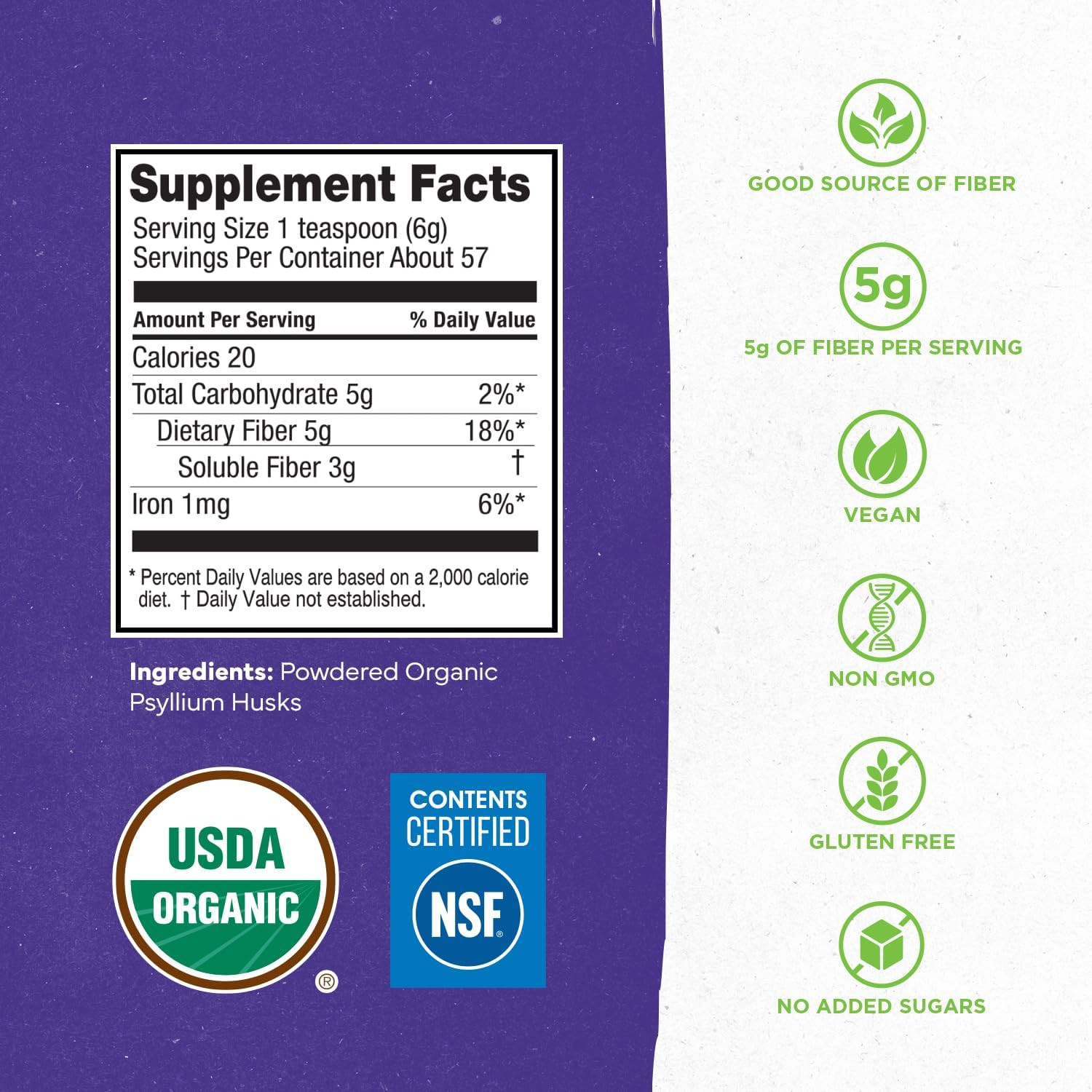 USDA Organic Psyllium Husk Powder – 12Oz, 60 Servings, Natural Unflavored Solubl