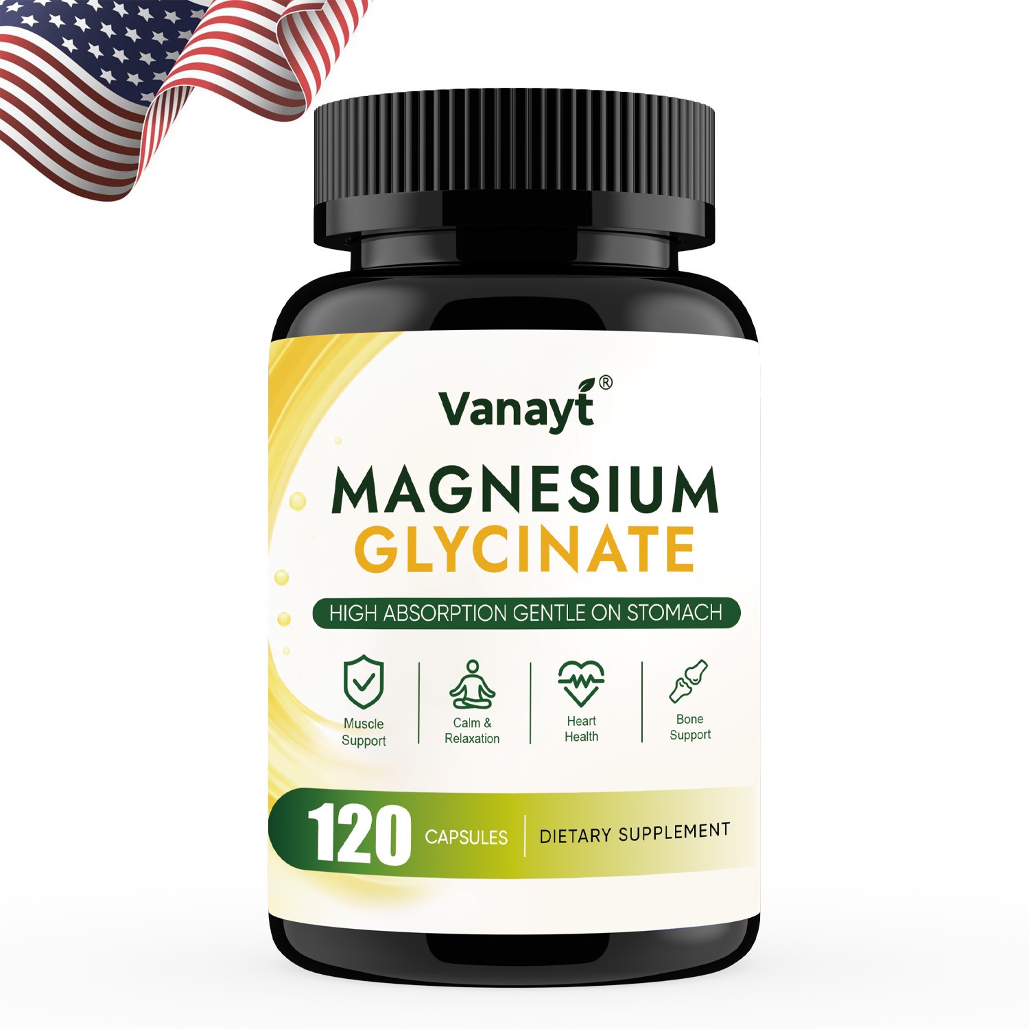 Magnesium Glycinate 500mg 120 Capsules High Absorption Supplement Vegetarian