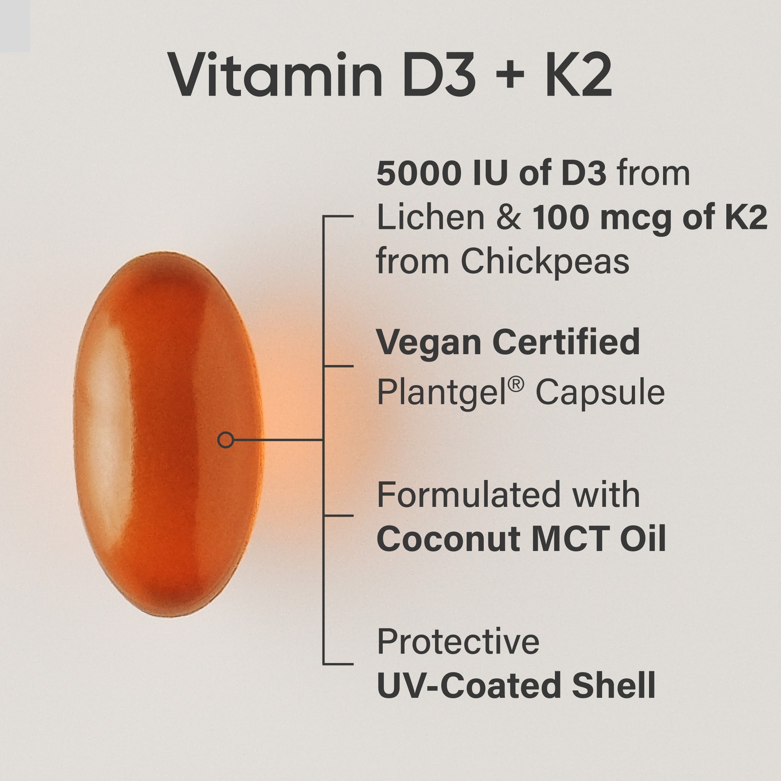 Vitamin D3 K2 – 5000iu of Vegan D3 & 100mcg of Vitamin K2 as MK7 – 60 Softgels