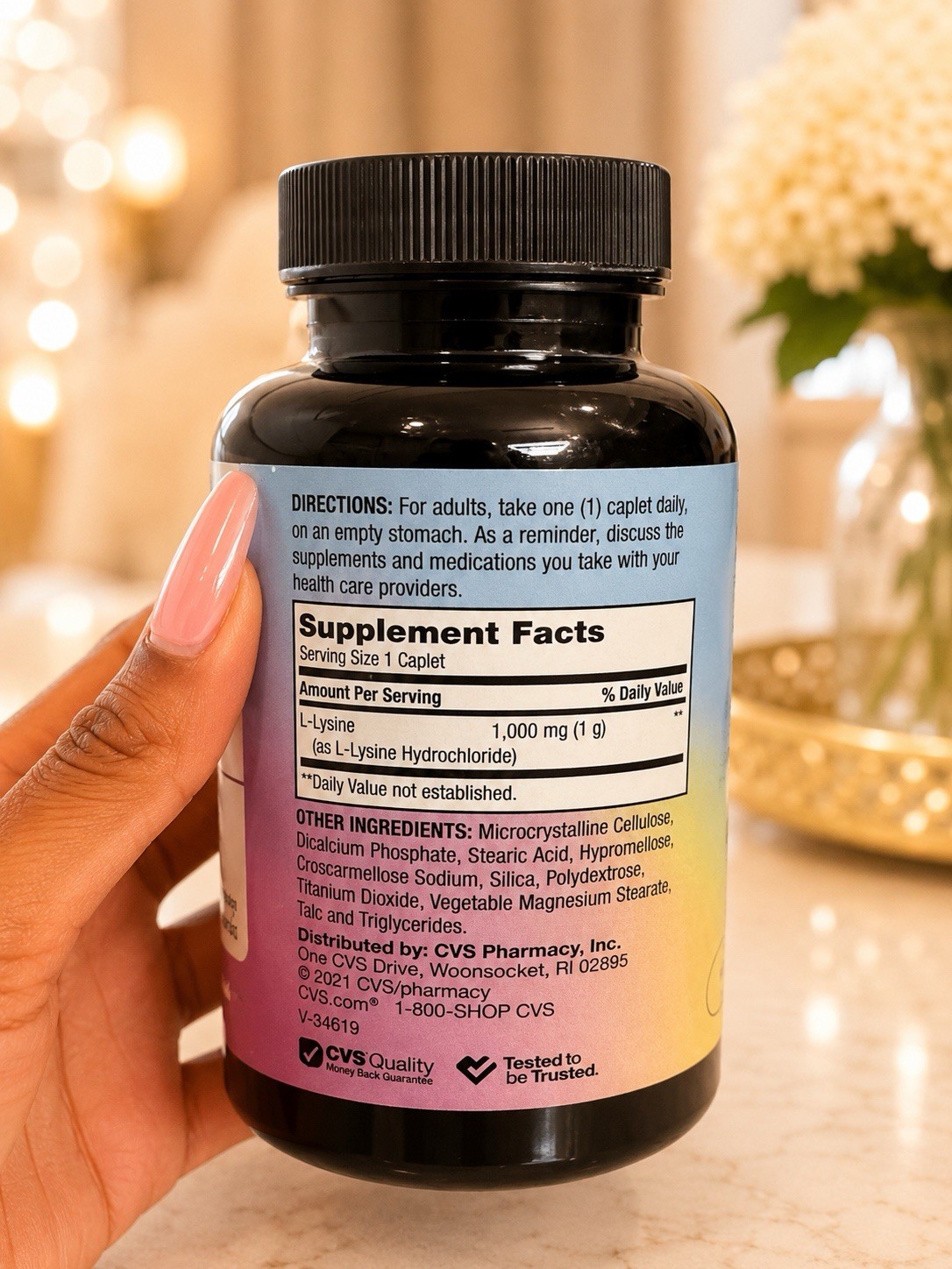 L-Lysine 1000 mg Dietary Supplement – 100 Caplet. Exp 8/28