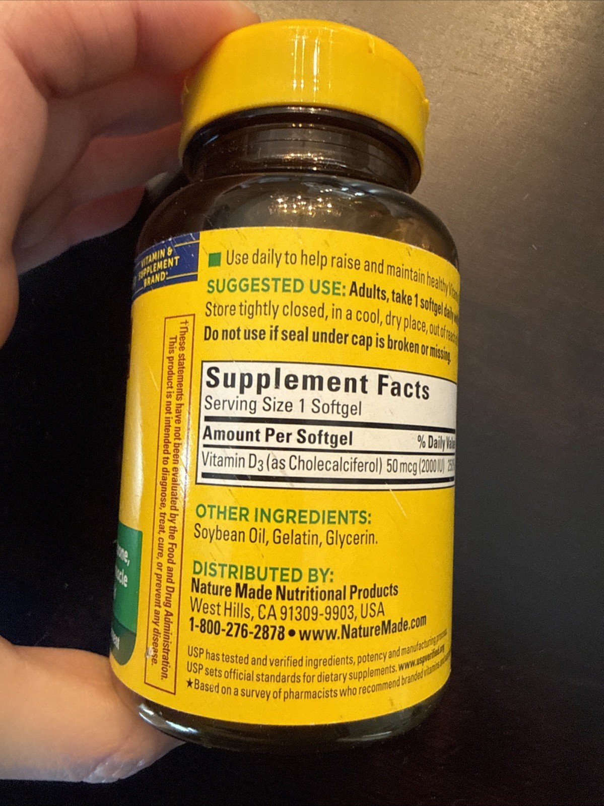 Nature Made D3 2000 IU (50 mcg) 250 Softgels Expies 06/2028