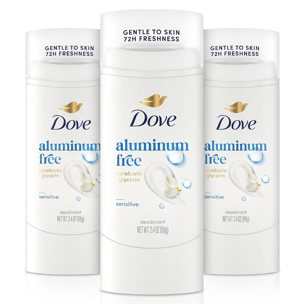 3X Dove Deodorant Stick Sensitive for 72 Hour Odor- Aluminum Free 2.4 Oz