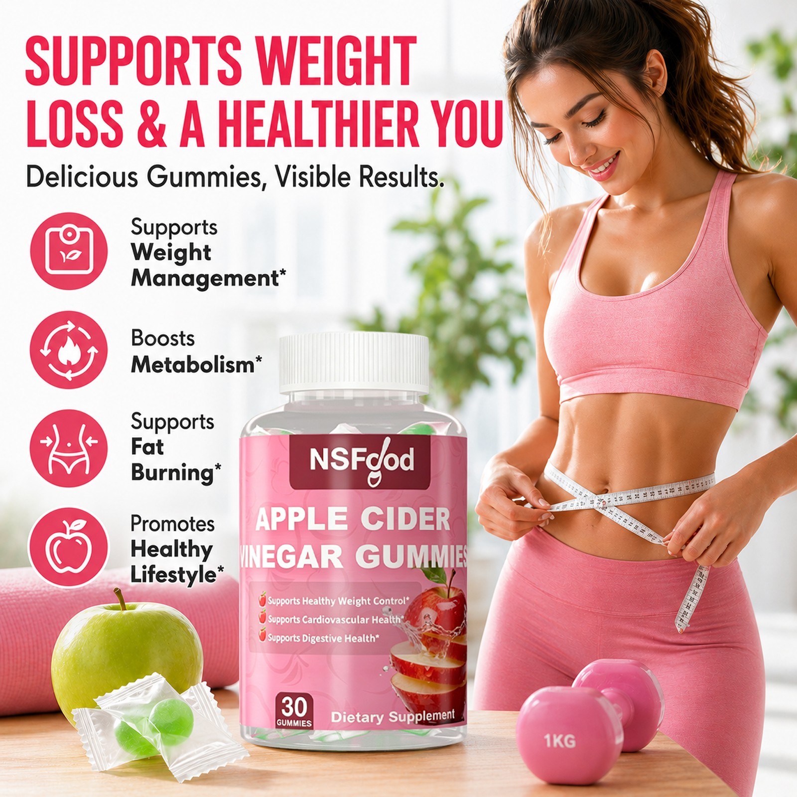 Sugar Control Keto ACV Gummies Apple Cidar Vinegar 1000MG Weight Management 30ct