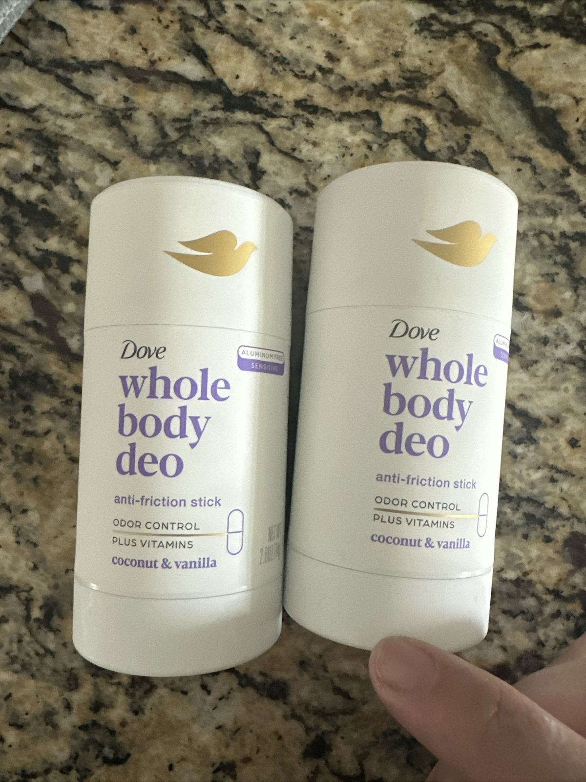 Lot of 2 Dove Whole Body Deo Aluminum Free Anti-Friction Coconut & Vanilla 2.6oz