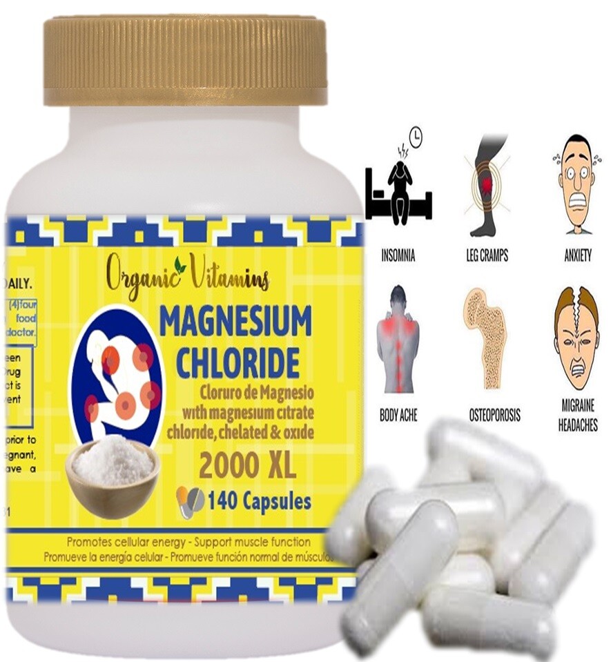Magnesium Citrate 140 capsules chelated 2000 mg high potency Magnesio