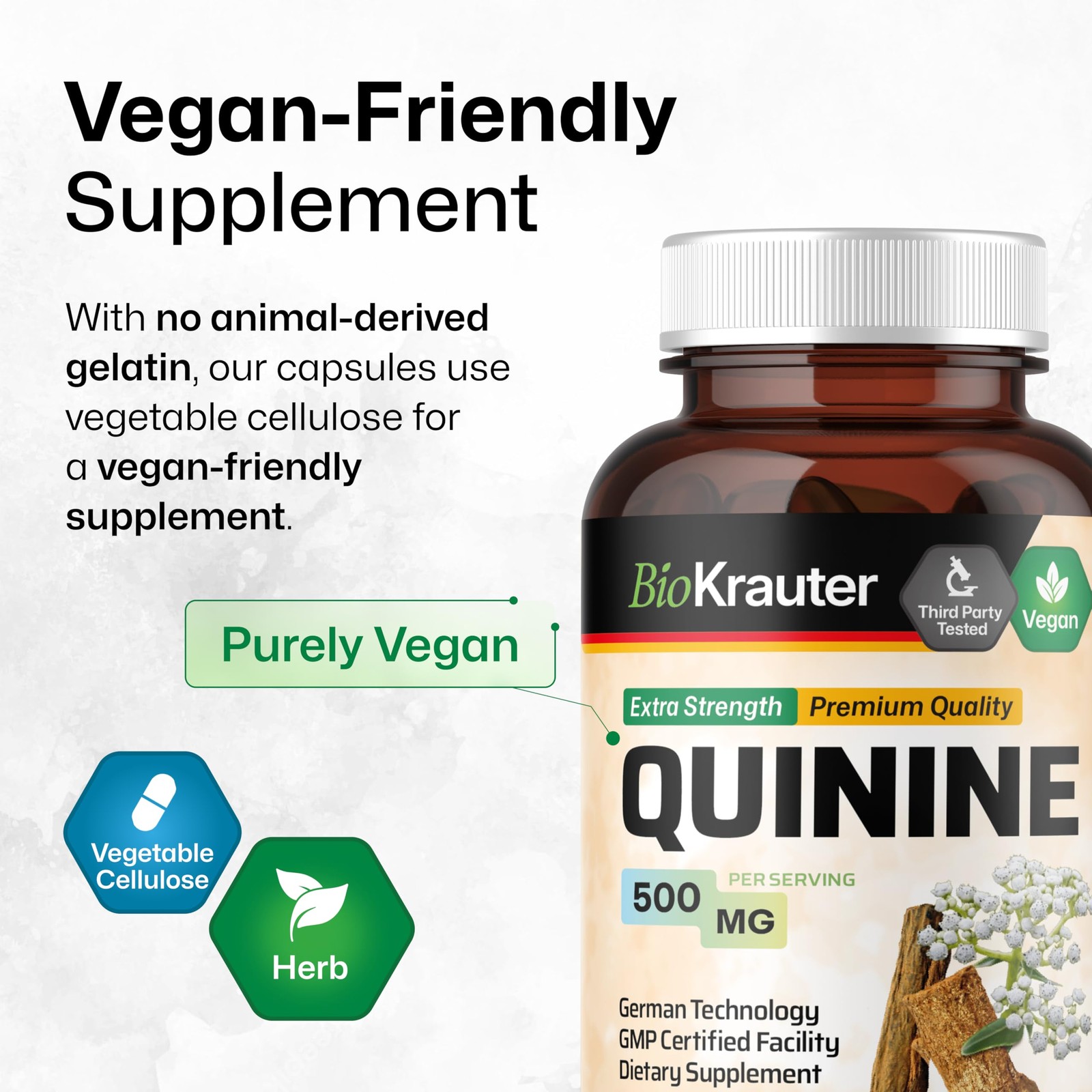 BIO KRAUTER Quinine for Leg Cramps Capsules 500 mg – 100 Count (Pack of 1)