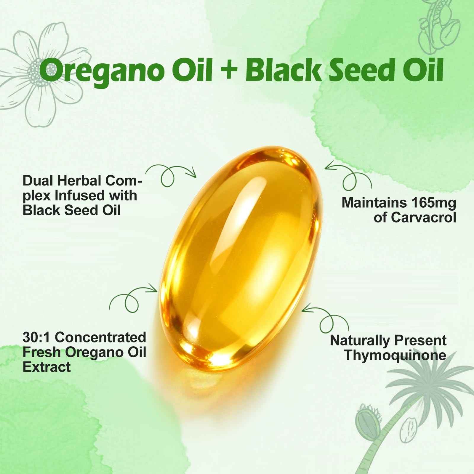 Oil of Oregano & Black Seed Oil, 280 Softgels, 9000mg | Immune Support, High Car